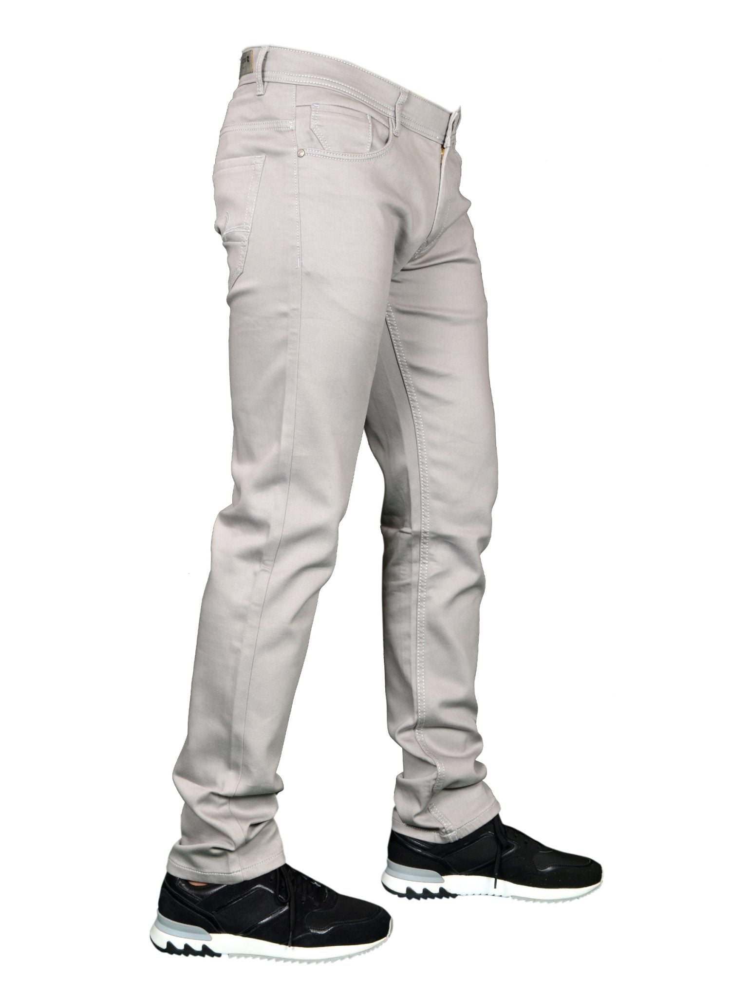 Men's clothing, men's jeans, Italian denim, size 30, 32, 34, 36, 40, men's fashion, reg fit, regular, stretch, skinny fit, image front facing right, with nike trainers, burk hedges jeans, sega jeans, uk supplier, uk store, birmingham clothes store, clothing based in birmingham, nk31, distressed, dark grey jeans, grey jeans, denim jeans