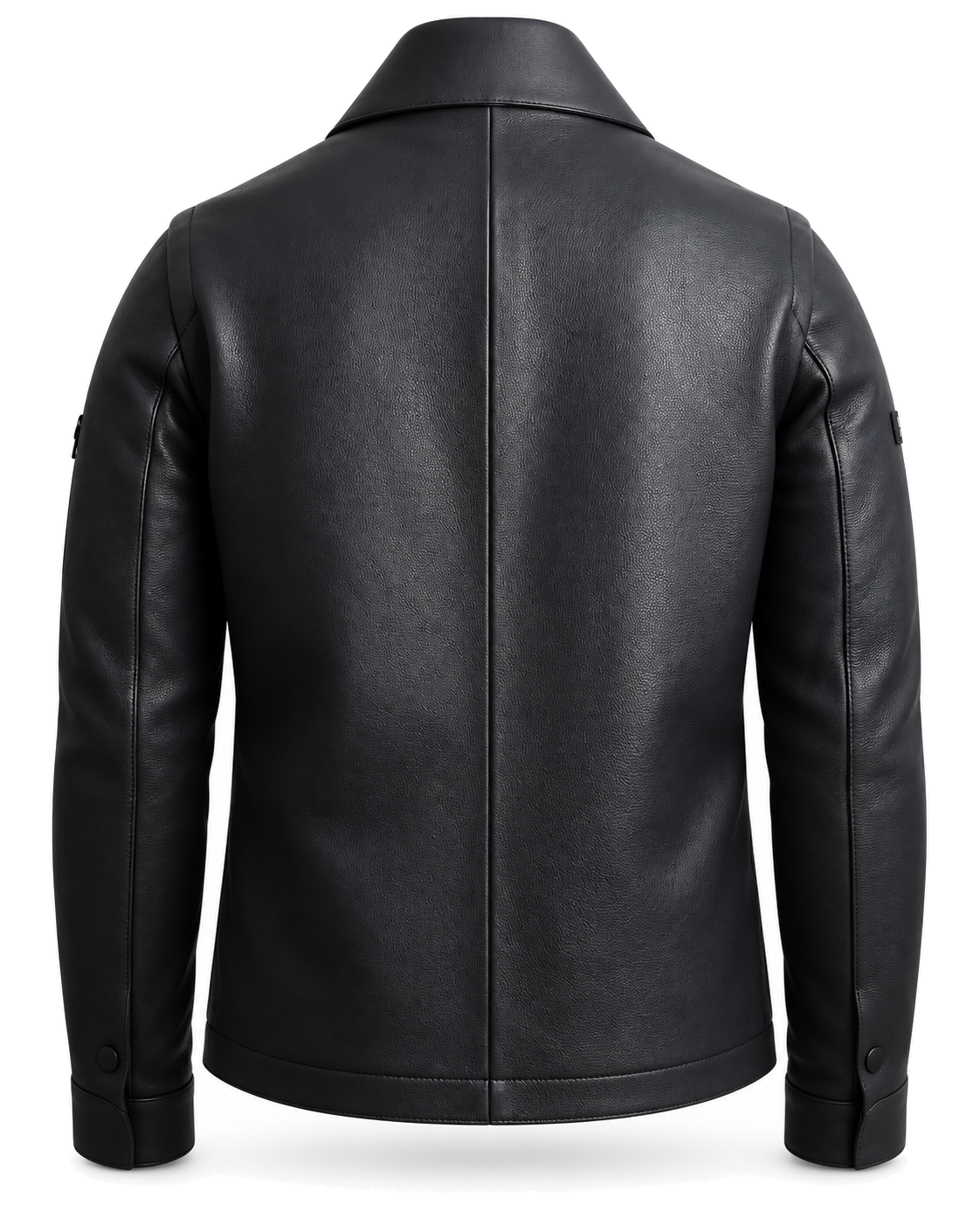 SLOANE men's black full-grain leather jacket, rear studio view