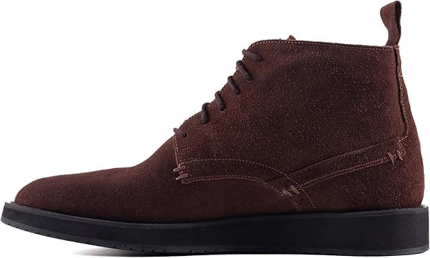 Brown QUIVE London Chester suede chukka boot, left-facing side profile