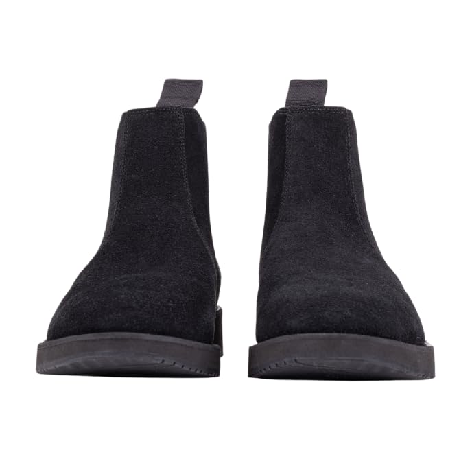 Black QUIVE London Mayfair suede Chelsea boots, front view