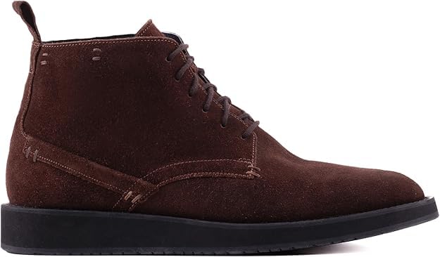 Brown QUIVE London Chester suede chukka boot, right-facing side profile