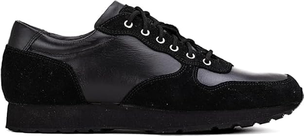Black QUIVE London Belgravia leather trainer, right-facing side profile