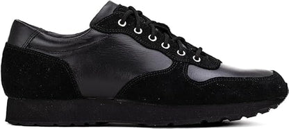 Black QUIVE London Belgravia leather trainer, right-facing side profile