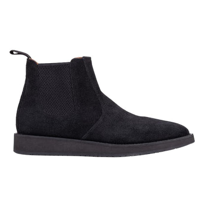 Black QUIVE London Mayfair suede Chelsea boot, right-facing side profile