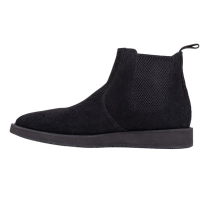 Black QUIVE London Mayfair suede Chelsea boot, left-facing side profile