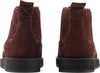 Brown QUIVE London Chester suede chukka boots, heel view