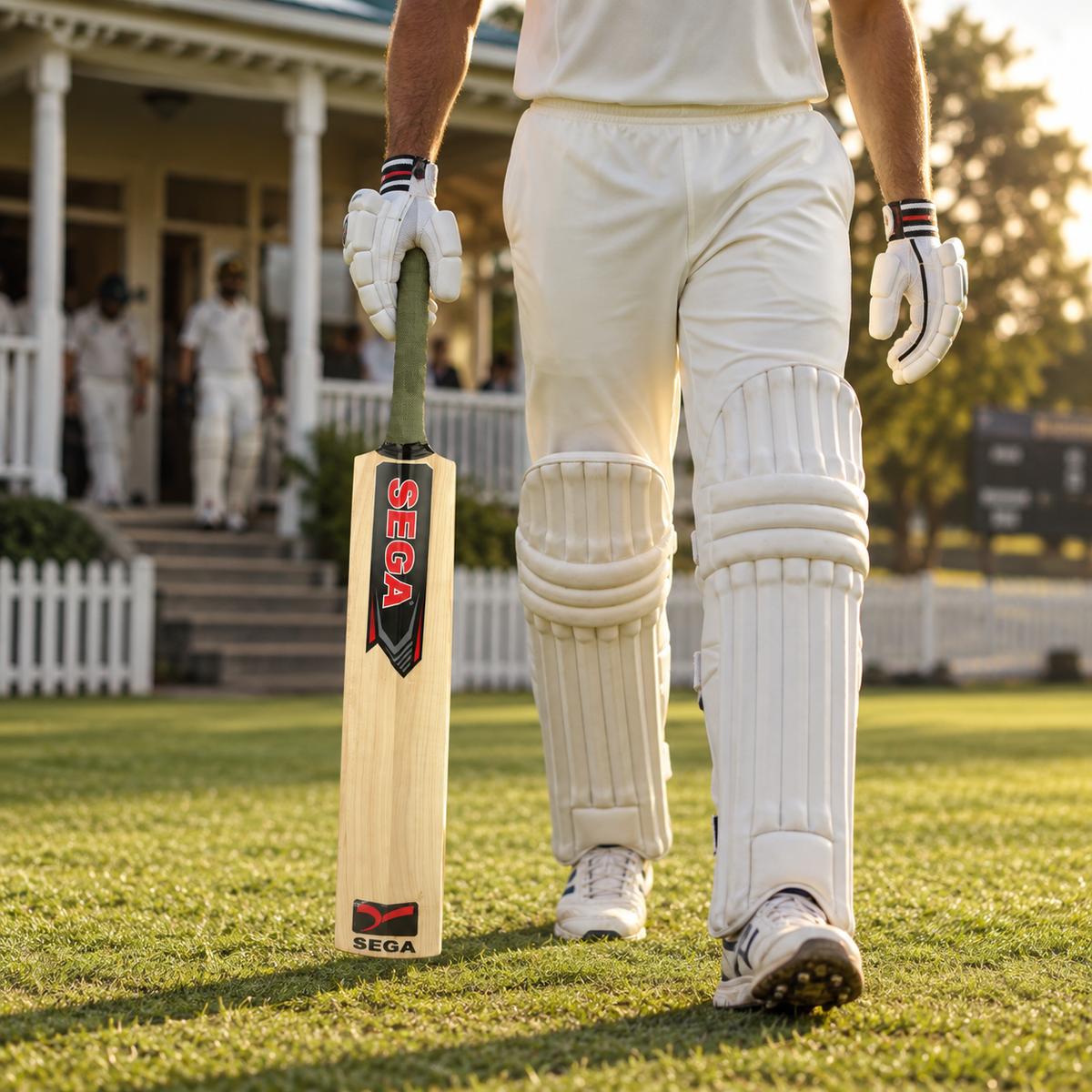 SEGA Pro Q4 Kashmir willow cricket bat carried from the pavilion to the crease