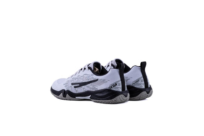 QUIVE SEGA RP24 court shoes, white pair in a top three-quarter view