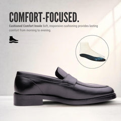 Regent Mens Leather Penny Loafers – Black Slip-On Shoes for Office and Smart Casual Wear