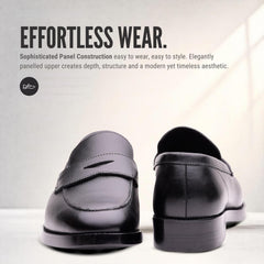 Regent Mens Leather Penny Loafers – Black Slip-On Shoes for Office and Smart Casual Wear