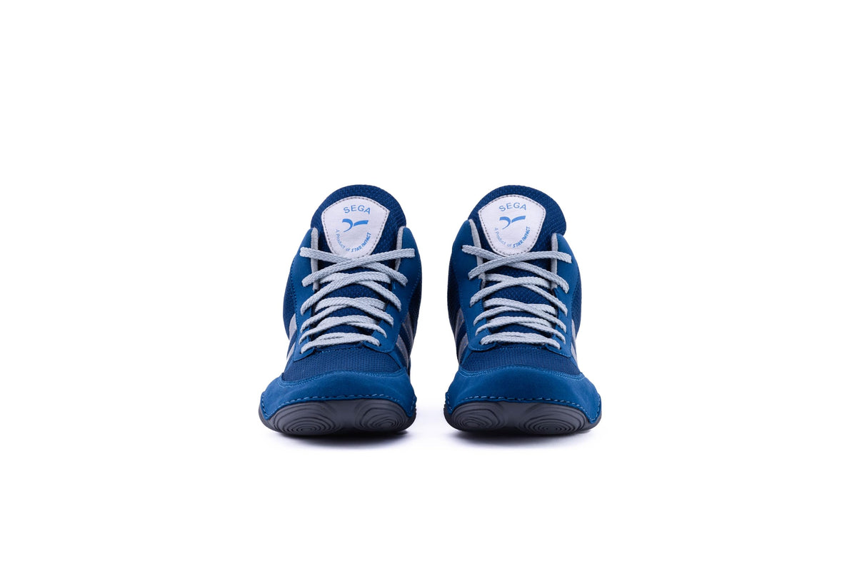 Dark blue SEGA QUIVE Ring high-top shoes, front view