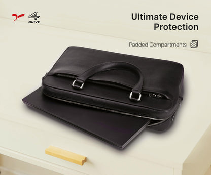 QUIVE London Cavendish leather laptop bag with padded device compartment