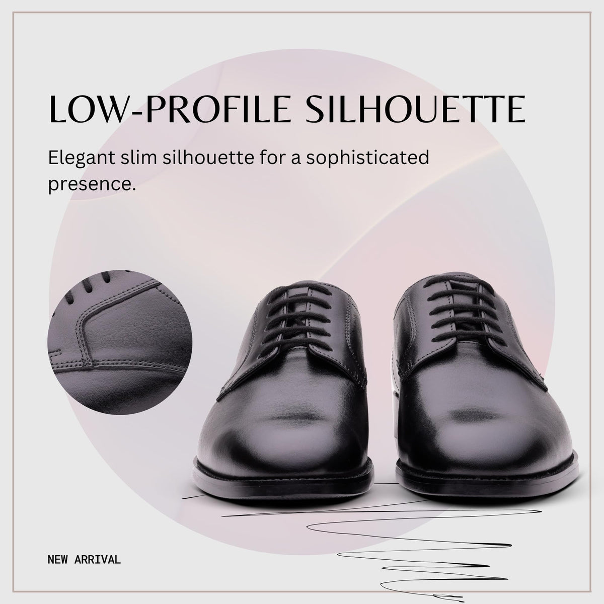 Black QUIVE London Harrington Derby shoes in a low-profile silhouette feature panel