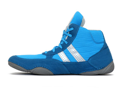 Blue SEGA QUIVE Ring high-top shoe, outer side profile