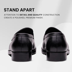 QUIVE LONDON Bending Black Men’s Penny Loafers – Premium Leather Slip On Shoes for Men, Smart Casual Formal Footwear, Cushioned Insole, Durable Rubber Sole, Wrinkle Resistant,