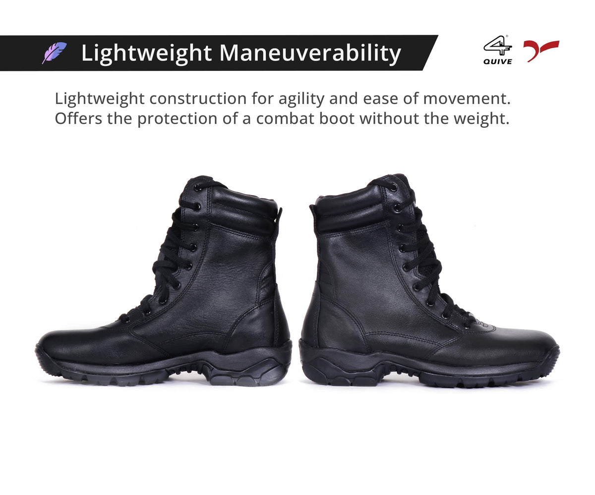QUIVE SEGA Combat M-21 black leather boots, lightweight manoeuvrability graphic