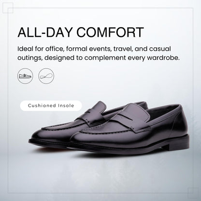 QUIVE London Perth leather penny loafers in an all-day comfort feature panel