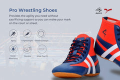 SEGA QUIVE Kabaddi - High Top Pro Wrestling Shoes Navy Blue, Red & Black Unisex Wrestling Boots Non-Slip Rubber Sole, Breathable Extremely Lightweight