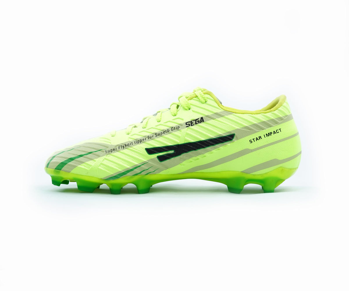 SEGA G-7 lime dual-tone football boots, right-facing side profile