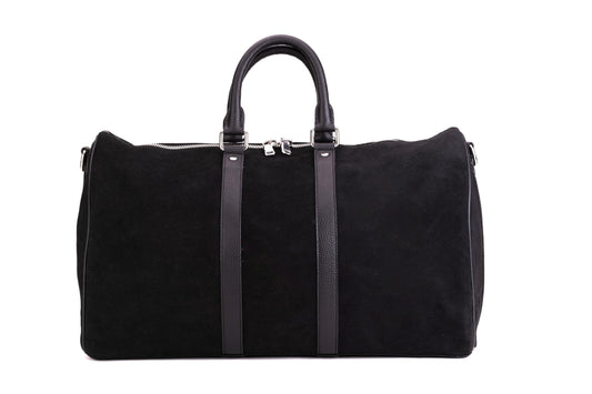 QUIVE London Fitzrovia suede leather weekender bag in black, alternate view 2