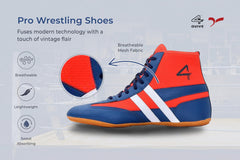 SEGA QUIVE Kabaddi - High Top Pro Wrestling Shoes Navy Blue, Red & Black Unisex Wrestling Boots Non-Slip Rubber Sole, Breathable Extremely Lightweight