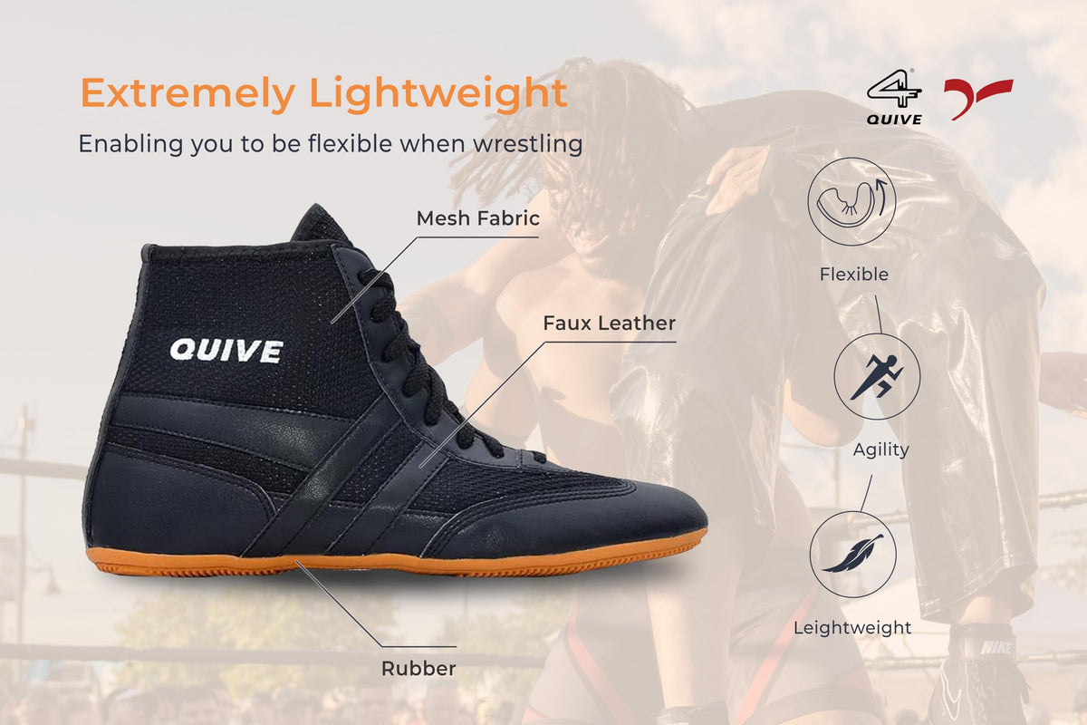 SEGA QUIVE Kabaddi high-top wrestling shoes, black lightweight-construction graphic