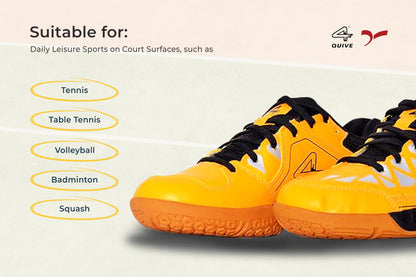 QUIVE SEGA HYPER Badminton Squash Volleyball Court Shoes in yellow, black and white, alternate view 15