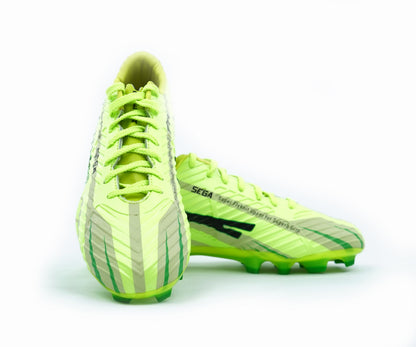 SEGA G-7 lime dual-tone football boots, angled pair view
