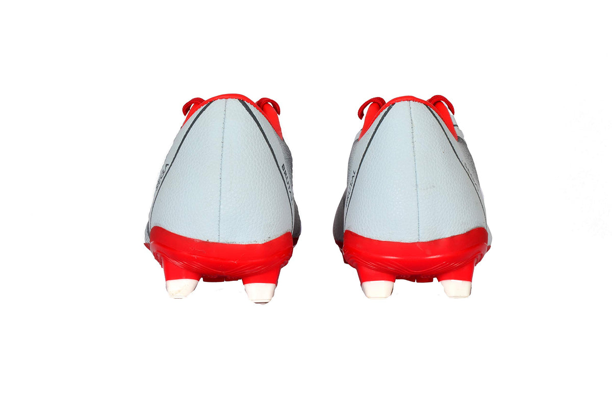 SEGA Brutal football boots, silver and red rear heel view