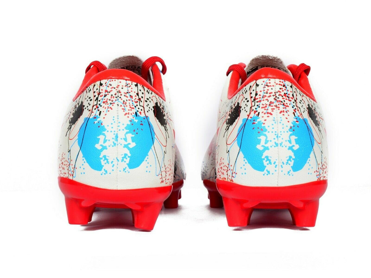 SEGA Cas-7 football boots, white, blue and red rear heel view