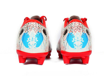 SEGA Cas-7 football boots, white, blue and red rear heel view