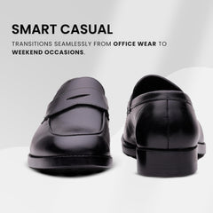 QUIVE LONDON Bending Black Men’s Penny Loafers – Premium Leather Slip On Shoes for Men, Smart Casual Formal Footwear, Cushioned Insole, Durable Rubber Sole, Wrinkle Resistant,