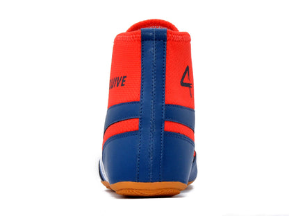 SEGA QUIVE Kabaddi high-top wrestling shoes, red and blue rear heel view