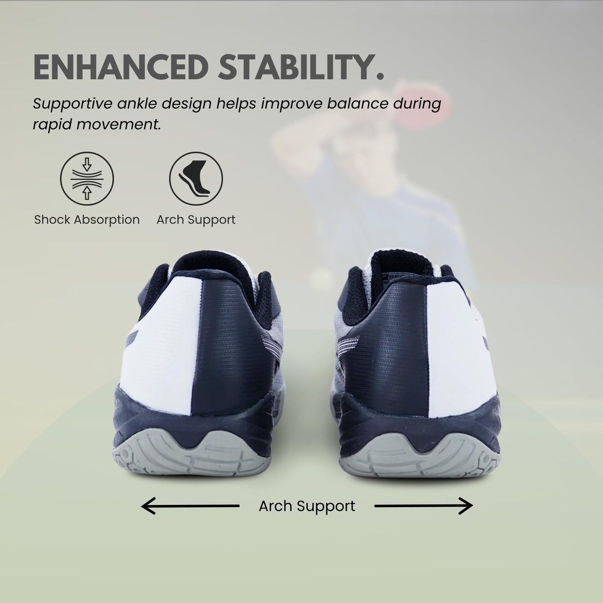 SEGA Freedom 4.0 white court shoes, enhanced-stability heel graphic