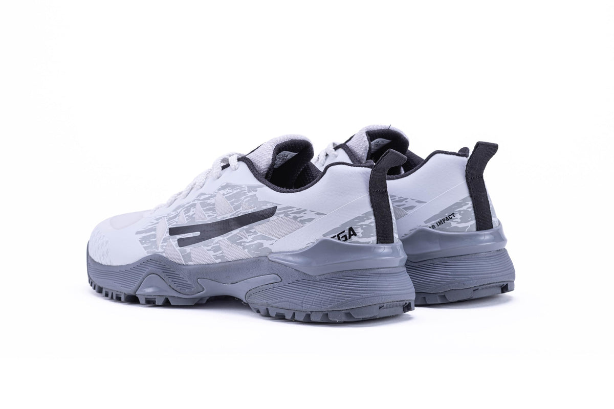 QUIVE SEGA FR 2.0 white cricket shoes, pair shown from both sides