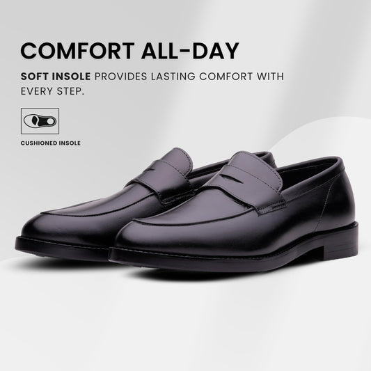QUIVE LONDON Bending Mens Black Leather Penny Loafers Formal Shoes for Work Business and Smart Casual