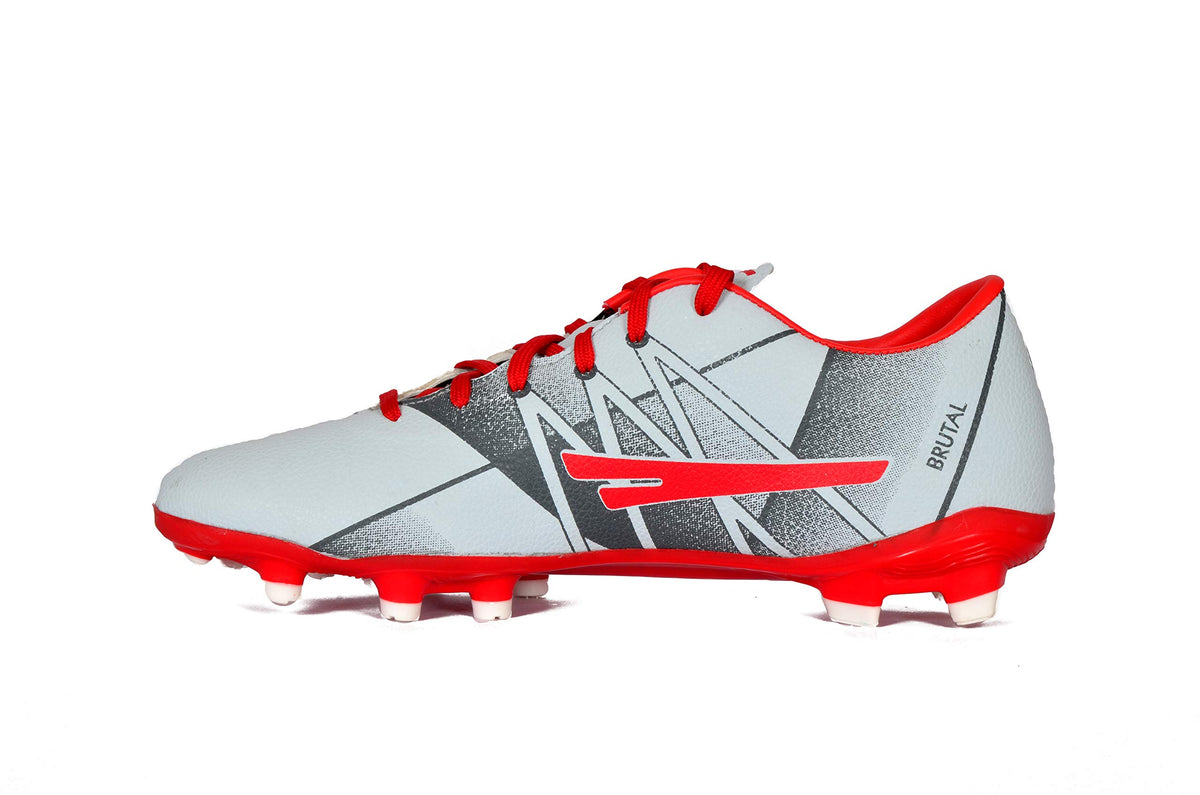 SEGA Brutal football boots, silver and red opposite side profile