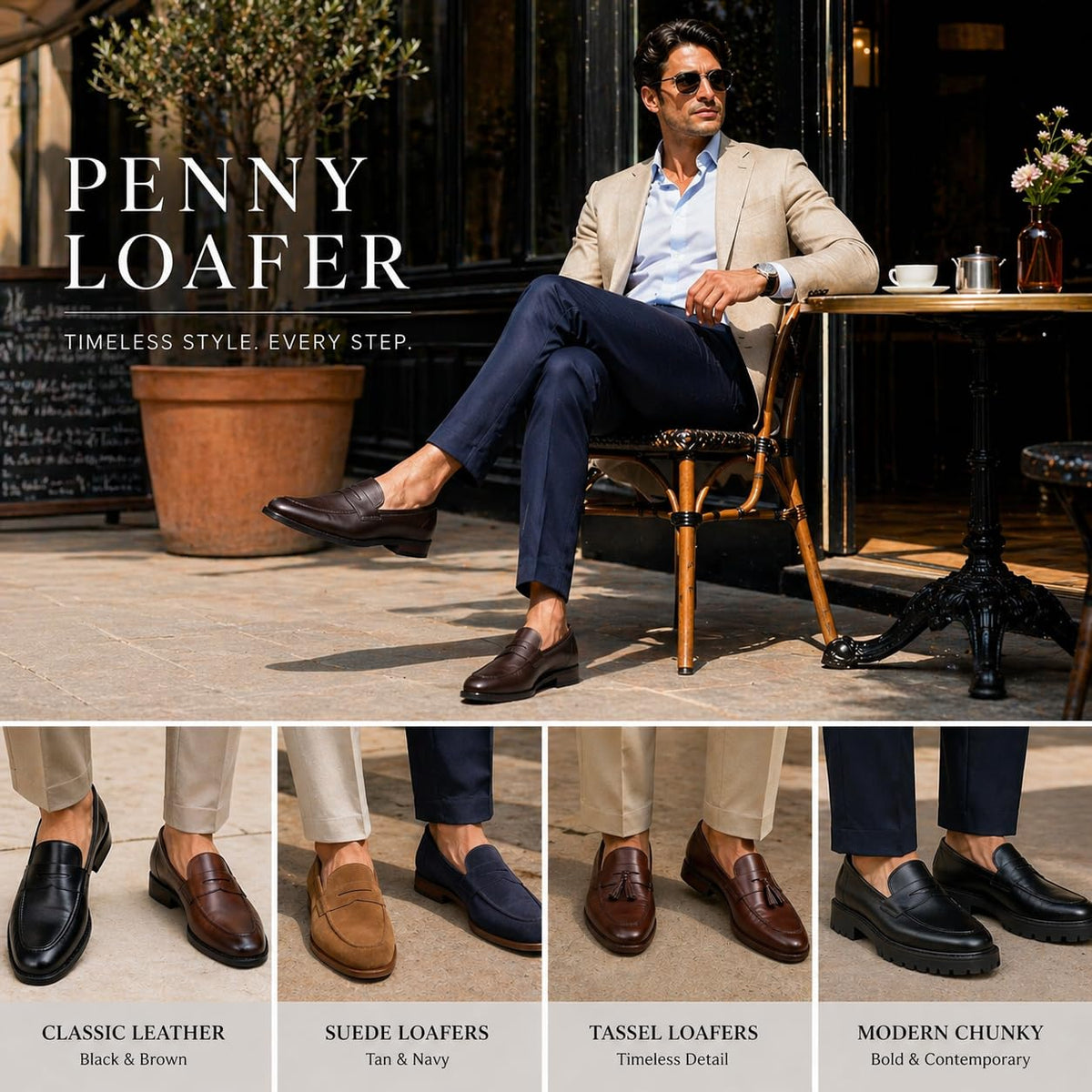 Penny loafer styling guide with classic leather looks