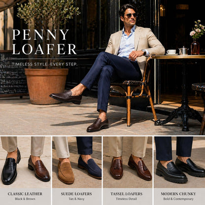Penny loafer styling guide with classic leather looks