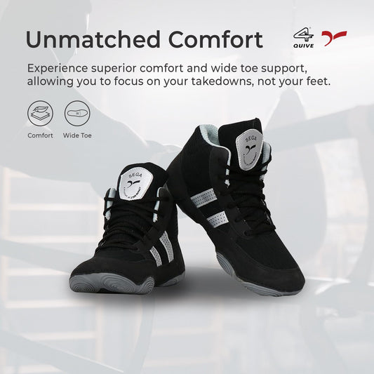 SEGA QUIVE RING High Top Pro Wrestling and Boxing Shoes in black and white, alternate view 2