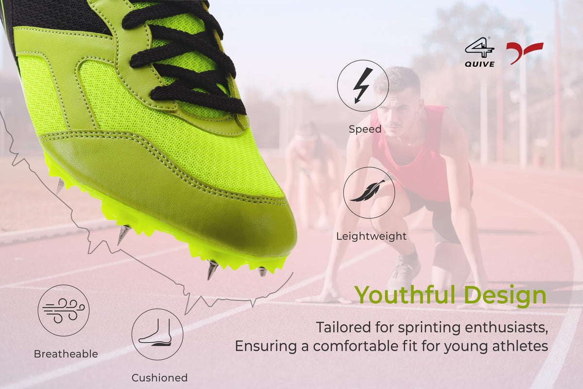QUIVE SEGA Flower track running spikes, lime youthful design feature graphic