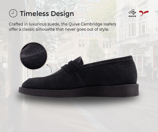 QUIVE London Suede Leather Loafers in black and white, alternate view 2