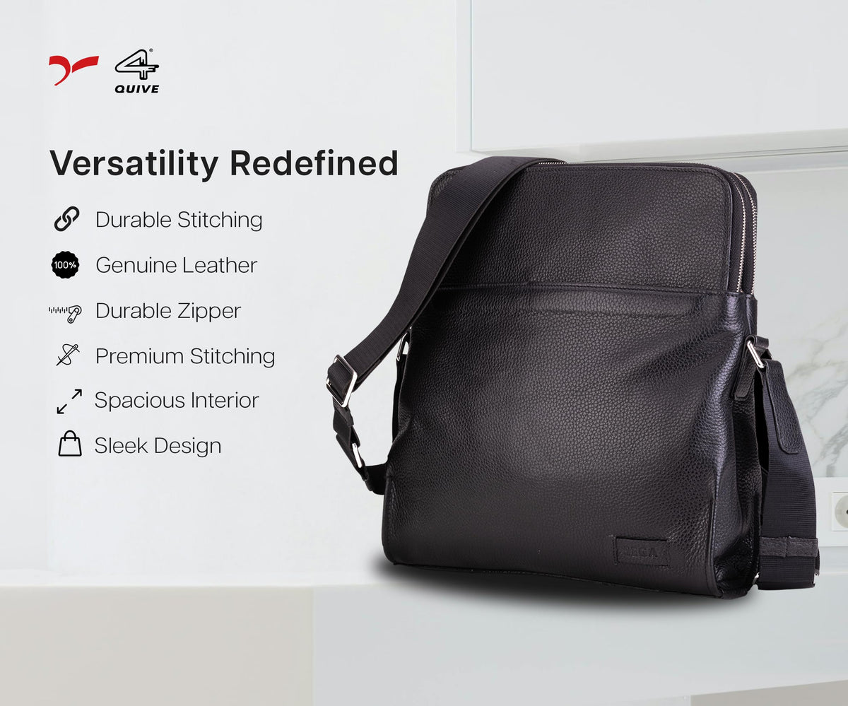 Black QUIVE London Portman leather crossbody bag in a versatility feature panel
