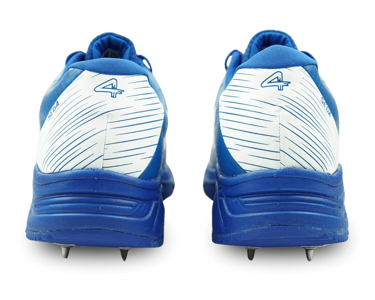SEGA P-25 Precision metal-spike cricket shoes, blue rear heel view