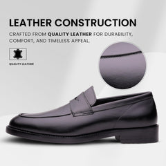 QUIVE LONDON Bending Black Men’s Penny Loafers – Premium Leather Slip On Shoes for Men, Smart Casual Formal Footwear, Cushioned Insole, Durable Rubber Sole, Wrinkle Resistant,