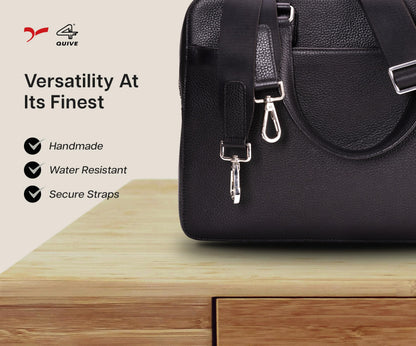 QUIVE London Cavendish leather laptop bag, shoulder-strap clasp detail