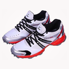 Sega Glide Cricket Shoes for Men, Performance Rubber, Sports Training Outdoor Sneakers Breathable (White and Red, UK Footwear Size System, Adult, Men, Numeric, Medium, 9)