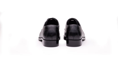 Black QUIVE London Harrington leather Derby shoes, heel view
