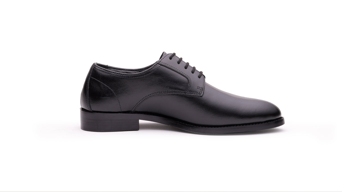 Black QUIVE London Harrington leather Derby shoe, right-facing side profile