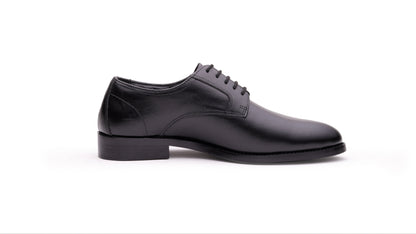 Black QUIVE London Harrington leather Derby shoe, right-facing side profile